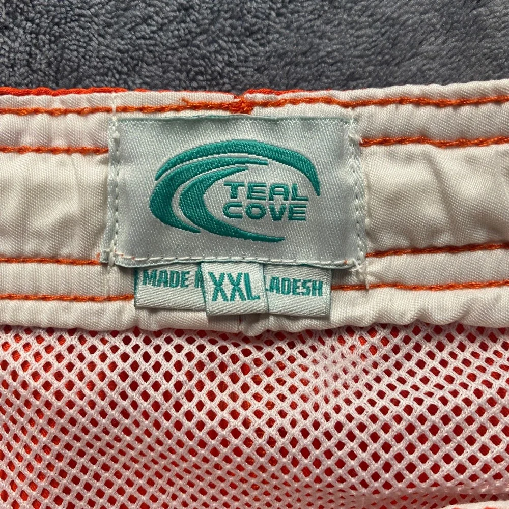 Teal Cove Swim Trunks Mens  XXL Orange White Striped Board Shorts Cargo Pocket